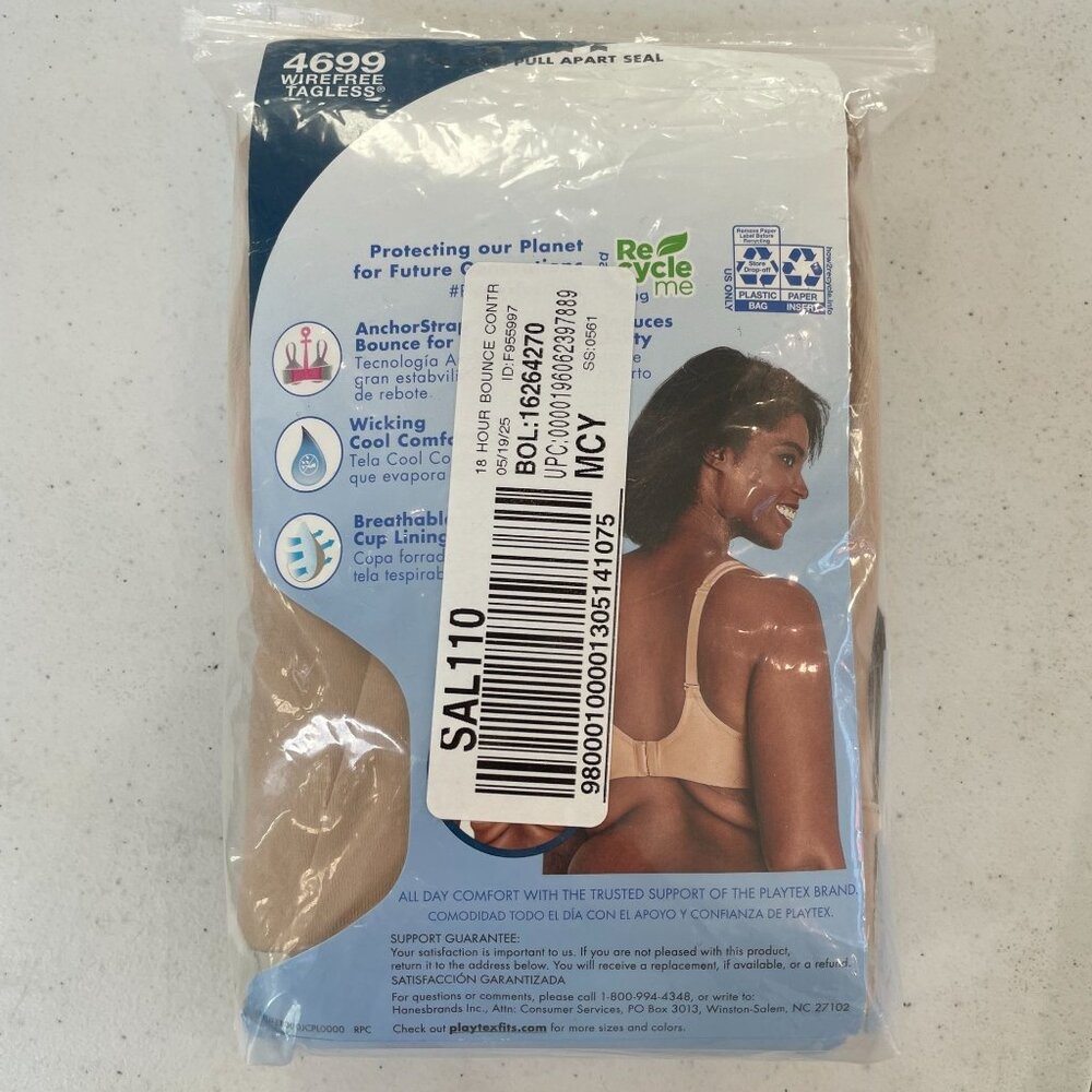 Playtex 18 Hour Bounce Control Bra 44DDD Beige‎ Breathable Convertible 4699 - Picture 7 of 7